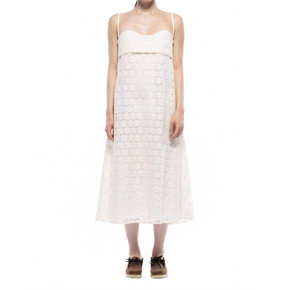 NEW TOIT VOLANT verona midi dress in ivory cotton lace